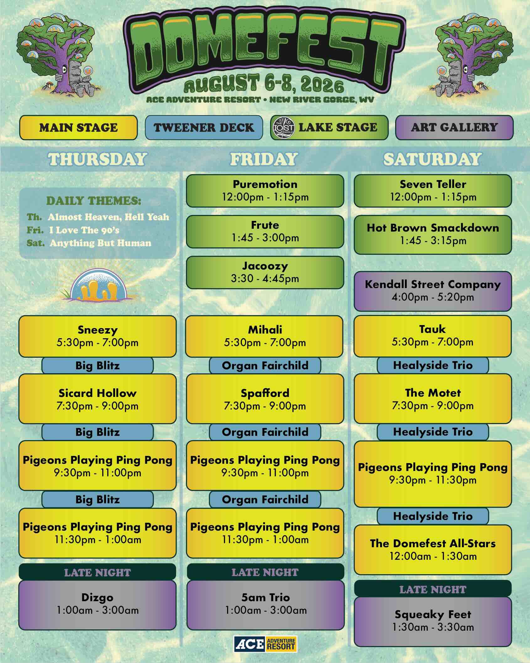 Stage Schedule | Domefest 2026 | New River Gorge, WV