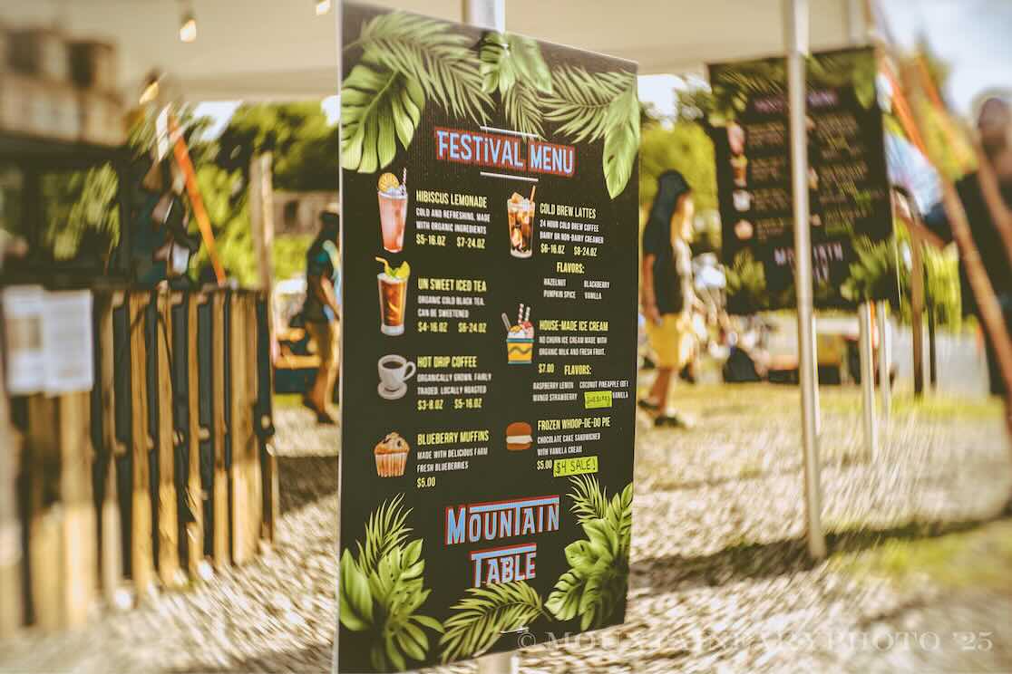 festival menu at domefest 2025 from mountain table